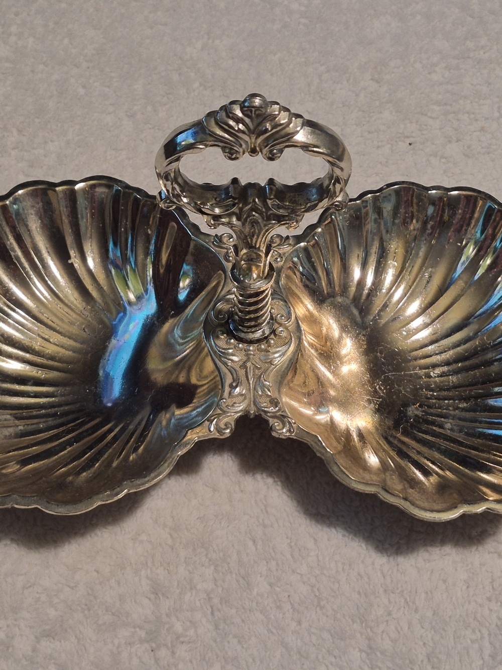Vintage Silver Plated Dual Scallop Shell Centerpiece Dish Japan